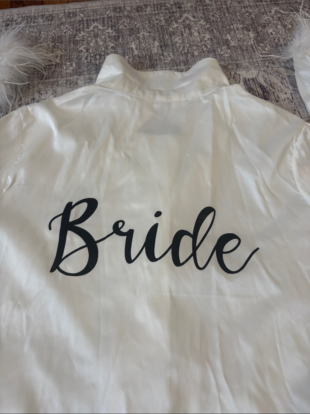 BRIDE Satin Pajama Set with Feather Cuffs - White only worn for a few hour - Picture 7 of 7